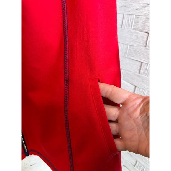 Quacker factory 2 women’s sweatshirt sleeveless red gray pockets rhinestone zip - Picture 4 of 13